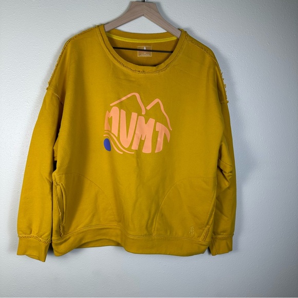 FREE PEOPLE Movement Boho Granola Hip Women M Yellow Logo Metti Crew Sweatshirt - Picture 3 of 10
